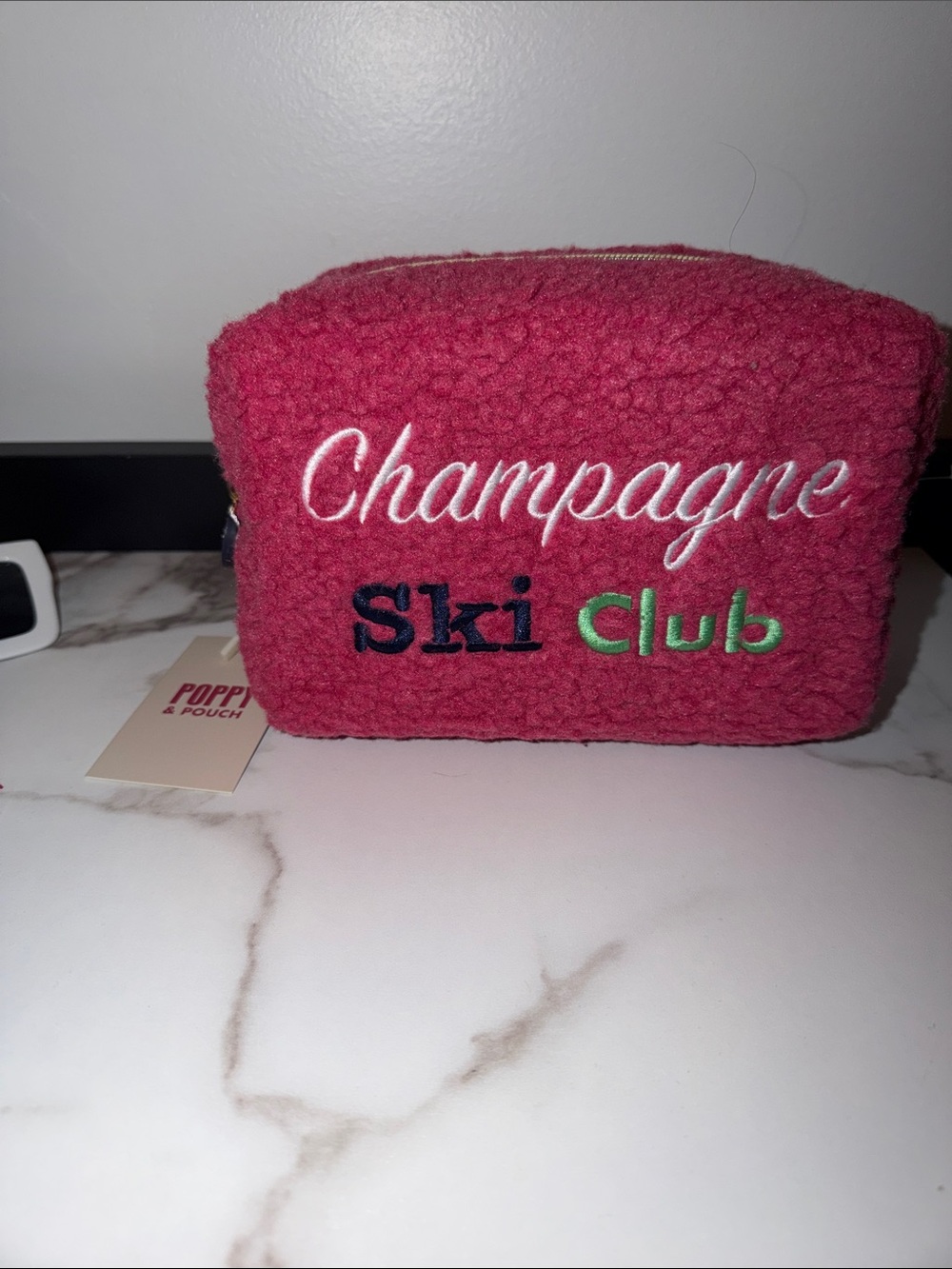 Champagne Ski Club Pink Sherpa Cosmetic Pouch